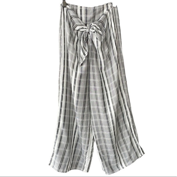 L Space Wide Leg Pants Grey Stripe Front Tie Closure Summer Coastal Beach Small - Picture 2 of 7